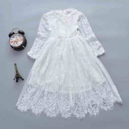 2020 New Fairy Girls Lace Dress White Long Sleeves Princess Children Baby Girl Dress Baby Girl Clothes Kids Dresses For Girls G1129