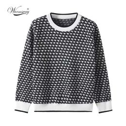 Women Geometric Khaki Knitted Sweater Casual Houndstooth Lady Pullover Sweater Female Autumn Winter Retro Jumper C-272 211216