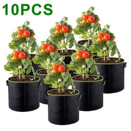 5Pcs Grow Bags Felt Planter Growing 5/7/10 Gallon Gardening Fabric Flower Pots Vegetable Garden Flower Planting Pots Garten Tool 210615