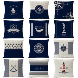 Cushion/Decorative Pillow Navigatie Blauw Kompas Anker Kussensloop Nautische Shell Vis Home Decoratieve Mediterrane Kussen