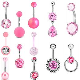 12Pcs Cubic Zirconic Belly Button Rings Set Acrylic Double Ball Navel Ring Bar With For Men and Women Body Jewellery