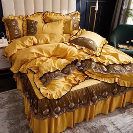 Bedding Sets Ice Silk Girls Sweety Home Set Princess Style For 1.5/1.8/2.0m Bed Spring Summer Use Lace M31