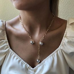 Long Chain Clavicle Necklace For Women 2020 Fashion Gold Silver Colour Ball Pendant Necklace Jewellery Party Gift