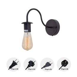 Wall Lamp Simple Single Socket Industrial Loft Style WallLamp Shade Sconce Plug-in Button Switch Cord Lighting Black Bulb NOT Included