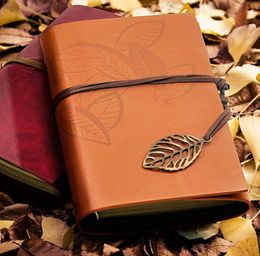 Students Durable Blank Notebook PU Cover Coils Notepad Book Retro Leaf Travel Diary Books Kraft Journal Spiral Notebooks 100pcs SN5876