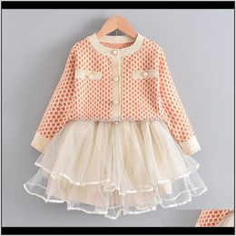 2021 Spring And Autumn Luxury Design Princess Girl Clothes Set Long Sleeve Single Breasted Sweater Coat Lace Skirt M6U8J Clothing Sets Zfxft