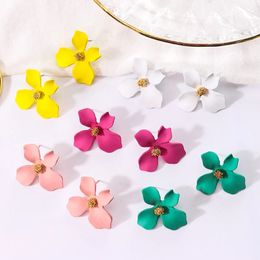 Korean Style Spray Paint Sweet Flower Stud Earrings for Women Fashion Summer Accessories Elegant Girl Gift