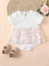 Baby Guipure Lace Insert Floral Embroidery Mesh Combo Bodysuit Dress SHE