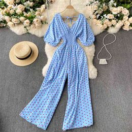 Spring Fashion Fashionable Bat Sleeves High Waist and Thin Polka Dot Wide-leg Pants GK372 210507