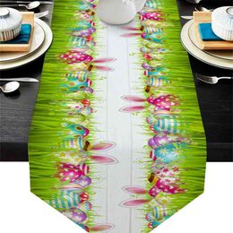 Easter Eggs Rabbit Ears Grass Table Runner Wedding Decor Cake cloth and Placemat Holiday 210628