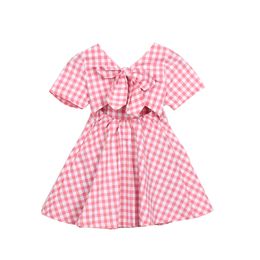 1-6Y Summer Children Kid Girls Plaid Dress Bow Ruffles Holiday Beach Dresses For Costumes Clothing 210515