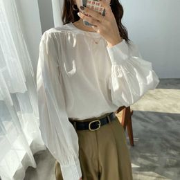 HXJJP Women Elegant White Blouse Spring Lantern Sleeve Solid Colour Korean Shirt Ladies Tops Female In Stock 210607