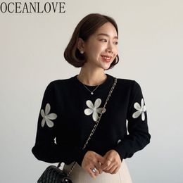 Autumn Winter Women Sweaters Embroidered Flower Fashion Vintage Korean Mujer Sueteres Chic Warm Pullovers 18111 210415