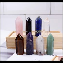 Rock Loose Beads Jewelry 1Set Wooden Gift Box High Quality Decorative Natural Hand Carved Crystal Points Quartz Wand Pillar For Sale Heal Qy