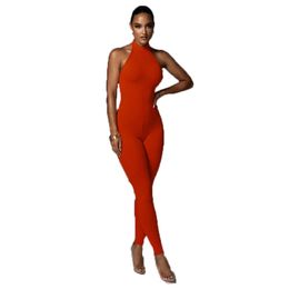 Women Halter O-Neck Knit Ribbed Sleeveless Backless Bodycon Jumpsuit Autumn Winter Sexy Romper Playsuit Woman Clothes Streetwear 210604