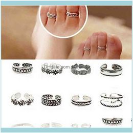 Cluster Jewelry12Pcs Rings Lady Unique Adjustable Opening Finger Retro Carved Toe Foot Beach Jewellery Drop Delivery 2021 9Mefb