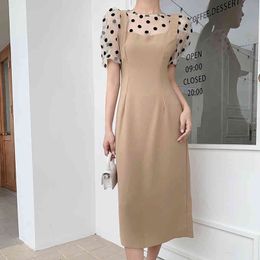 Women Summer Fashion Short Sleeve Patchwork Dress Office Lady Midi Dress Vestidos 210515