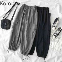 Korobov Pockets Harajuku Female Joggers Women Loose Casual New Cargo Pants Chic Korean High Waist Women Trousers 210430