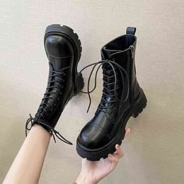 WHNB Genuine Cow Leather Ladies Boots 2021 NEW Winter Women's Boots Round Toe Thick Heel Platform Shoes Ankle Boots For Women H1115