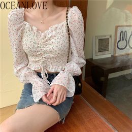Sexy Short Blusas Flare Sleeve Fashion Women Blouses Floral Print Vintage Korean Sweet Shirts Summer Tops 17027 210415
