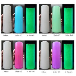 20OZ Straight Tumblers Sublimation DIY Glow in the Dark UV Color Changing Stainless Steel Skinny Cup