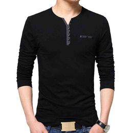 BROWON Autumn Fashion T Shirt Men Oversize Oversized T Shirt Long Sleeve Henry Collar Cotton Slim Fit Tops T-shirt for Man G1229