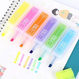 Highlighters 6 Pcs/Lot Cheque Liner Highlighter Pen Water-based Fluorescent Marker Large Capacity Ink Stationery Office School Supplies