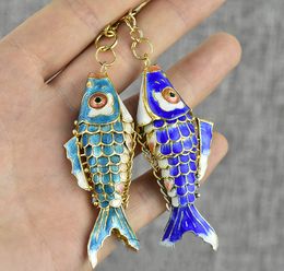 6cm Vivid Sway Colourful Enamel Koi Fish Key Chains Rings Party Favour Handcrafted Cloisonne Goldfish Copper Keychain Women Guests Return Gifts 120pcs/lot