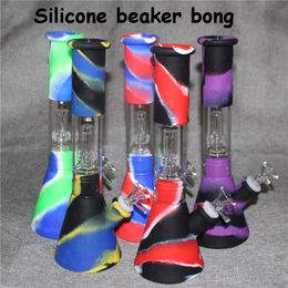 Silicone Bong Water Pipe hookah kits with Bowls Multi color Glass bongs Smoke pipes ash catcher