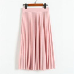 Spring and Autumn Fashion Women's High Waist Pleated Solid Color Half Length Elastic Skirt Promotions Lady Black Pink 210607