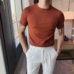 6Colors Spring Short Sleeve Men Knitted Sweaters Casual Fashion Round Collar Slim Fit Pullovers Solid Plus Size 4XL-M 210809