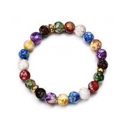 Natural Dull Polish Stone Bracelets Colourful Chakra Yoga Energy Buddhist Prayer Bead Bronze Beaded Bracelet Ornament