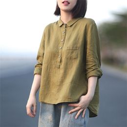 Arrival Spring Autumn Women Long Sleeve Loose Shirt All-matched Casual Cotton Linen Blouses Vintage Tops Blusas Mujer S604 210512