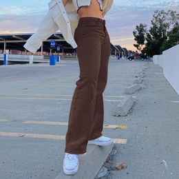 Brown Ripped Baggy Y2K Wide Leg Jeans For Girls Female Women Vintage White Denim Pants High Waisted Trouser Capri Streetwear 210415