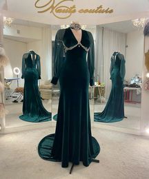 Elegant Evening Dresses Shiny V-Neck Long-Sleeve Mermaid Prom Dress Custom Made Ruched Satin Vestidos De Fiesta