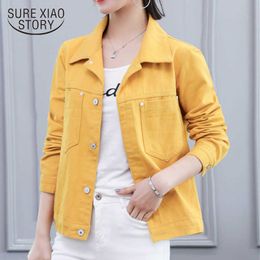 Spring Autumn Denim Yellow Jacket Women Loose Jeans Jacket and Coat Fashion Overcoat Long Sleeve Jacket Ladies Tops 210527