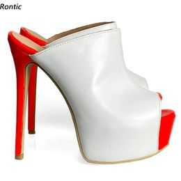 Rontic Brand New Women Platform Mules Sandals Sexy Stiletto Heels Peep Toe Pretty White Dress Shoes Ladies US Size 5-20