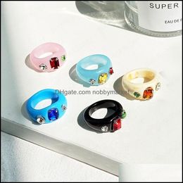 Band Rings Jewellery Vintage Transparent Colourf Resin Acrylic Crystal Irregar Geometry Ring For Women Party Drop Delivery 2021 Qhqdh