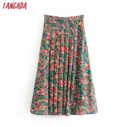 women French style floral midi skirt faldas mujer vintage zipper office ladies elegant chic mid calf skirts 1T10 210416