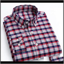 Shirts Clothing Apparel Drop Delivery 2021 Fashion Lapel Long Sleeve Scrub Thickened Plaid Print Casual Top Slim Mens Shirt Cotton Uxvn2