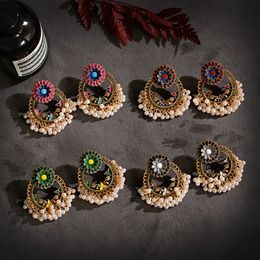 Vintage Earrings for Women Pearl Beads Tassel Wedding Earrings Indian Jhumka Antique Boho Gold Flower Earrings Brincos Jewellery