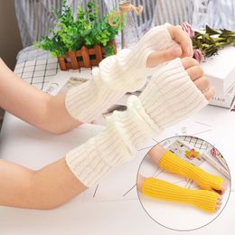 Winter Women Arm Warmers Knitted Woolen Arm Sleeve Fine Long Fingerless Gloves Casual Warm Soft Female