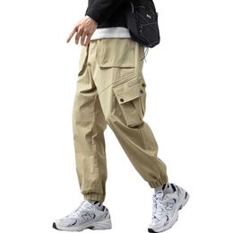 Men Cargo Pants Side Pockets Khaki 2021 Streetwear Casual Baggy Hip Hop Trousers Y0927