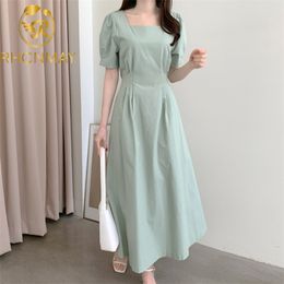 Korea Elegant Dress Women Summer Solid Party es Back Bow Bandage Ladies Long Vestidos Robe Femme 210506