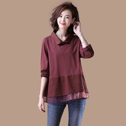 Plus Size Women Casual Blouses Autumn Long Sleeve Shirts New Fashion Korean Style Loose Cotton Tops Female Shirts Plus Size P196 210412