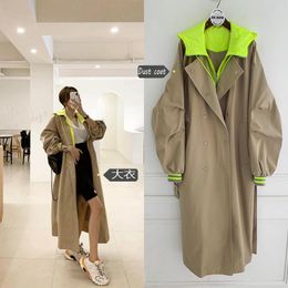 Корейский стиль с длинным рукавом Свободные женские пальто с капюшоном женщины негабаритный ретро Froc Windbreaker