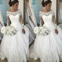 Elegant Lace Appliques Wedding Dresses Long Sleeve Sweep Train Bridal Ball Gown 328 328