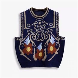 H.SAWomen 1Fashion Tattoo Knitted Sleeveless Side Vents Female Waistcoat Chic Tops Retro Sweater Vest 210417