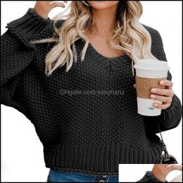 Womens Sweaters Clothing Apparel Winter Plovers S Womenn Fashion Long Sleeve Casual V Neck Knitted Top Brown Cute Preppy Style Sweater Drop