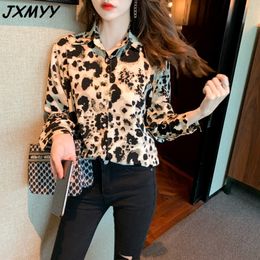 Shirt female spring new Hong Kong Flavour loose design sense niche leopard print long-sleeved chiffon shirt JXMYY 210412